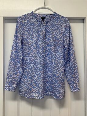Talbots Women's Floral Pintuck Popover Long Sleeve Cotton Peasant Blouse Size S